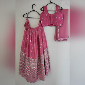 Pink Sequin Zari Embroidery Work Lehenga Choli